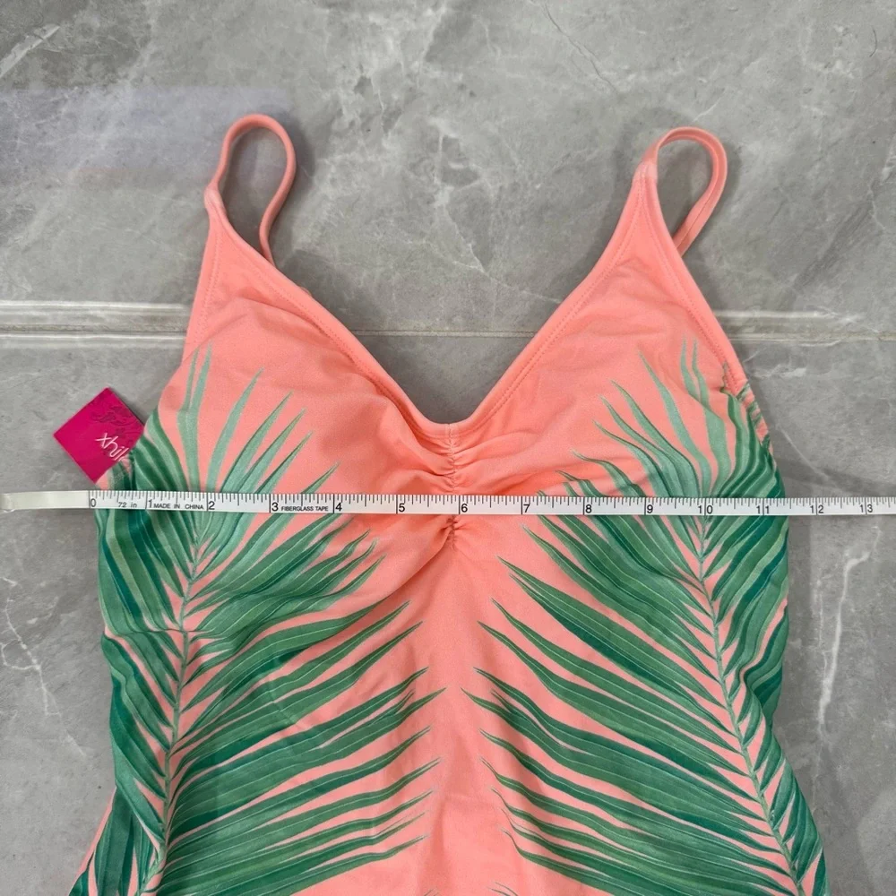 Women’s Xhilaration Palm Print One Piece Swimsuit Scoop Back Adjustable Straps M - Picture 15 of 16